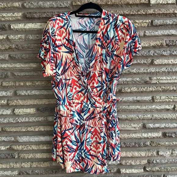 Zara Floral Leaf Print Romper Jumpsuit Size Large - Picture 1 of 8